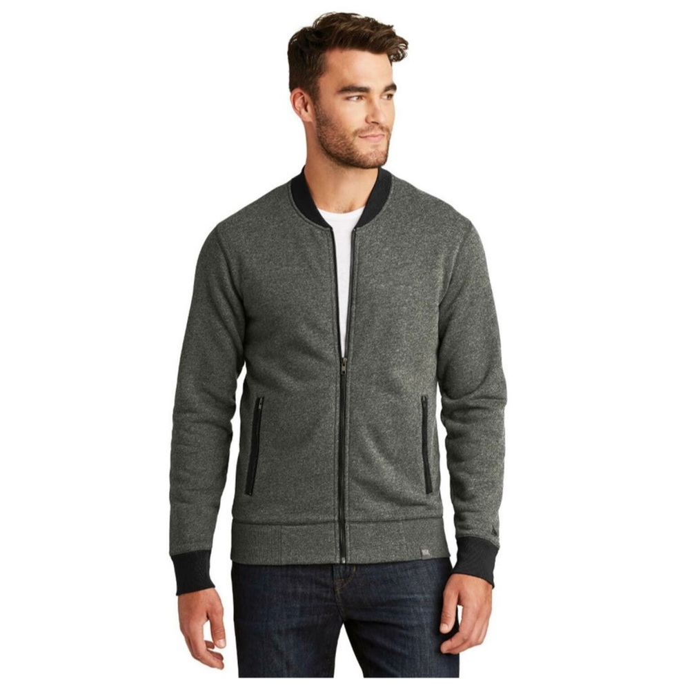 New Era Men’s Black and Charcoal Gray French Terry Baseball Full Zip Jacket XL
